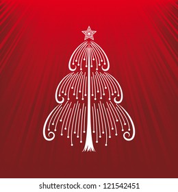 vector white Christmas tree with red shine background