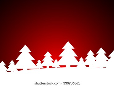 Vector : White christmas trees on red background