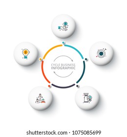 Vector white circle elements for infographic. Template for cycle diagram, graph, presentation and round chart. Business concept with 5 options, parts, steps or processes. Abstract background.