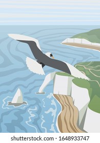 vector white cliffs of dover with seagull illustration