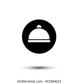 Vector white cloche icon isolated on black. Culinary and food design