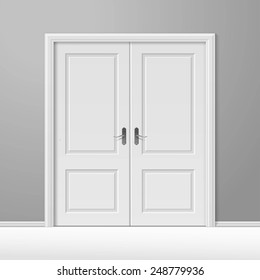 Vector White Closed Door with Frame Isolated on Background