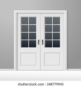 Vector White Closed Door with Frame Isolated on Background