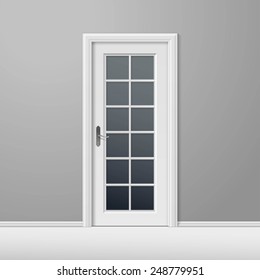 Vector White Closed Door with Frame Isolated on Background