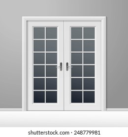 Vector White Closed Door with Frame Isolated on Background