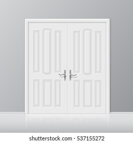 Vector white closed door with frame isolated on background
