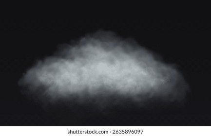 Vector white cloud. Fog smoke effect on transparent dark background.