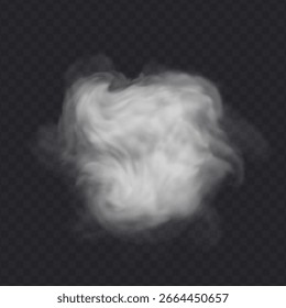 Nube blanca de Vector. Efecto de humo de niebla sobre fondo oscuro transparente.