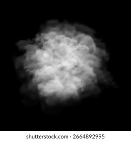 Weiße Vektorwolke. Nebelraucheffekt auf schwarzem Hintergrund.