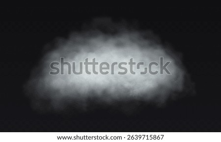 Vector white cloud. Fog smoke effect on transparent dark background.