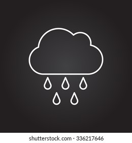 Vector white cloud rain icon on dark background 