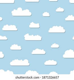 Vector white clouds background. Seamless cloud textile print pattern.