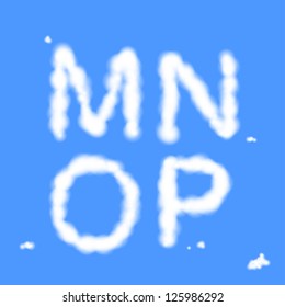 Vector white cloudy alphabet. Letters M, N, O, P.