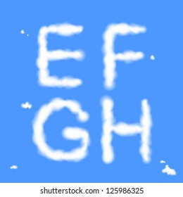 Vector white cloudy alphabet. Letters E, F, G, H.