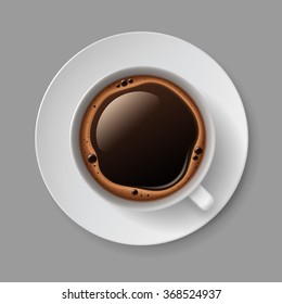Vector White Coffee Cup Mug with Cream Foam Bubbles Top View Isolated On Background