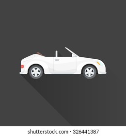 vector white color flat design convertible roadster vehicle body type illustration isolated gray background long shadow
