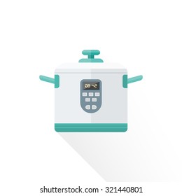 vector white color green blue elements flat design kitchen multicooker isolated illustration white background 
