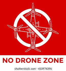 vector white color outline design no drone zone prohibited quadcopter sign isolated illustration red background