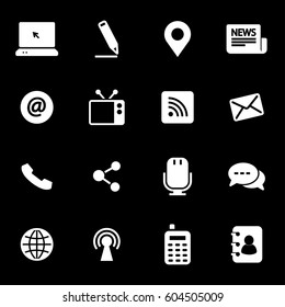 Vector white communication icons set on black background