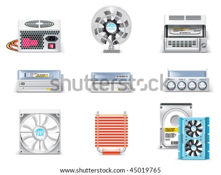 Vector white computer icon set. Part 5. Computer parts