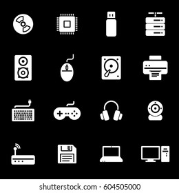 Vector white computer icons set on black background