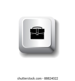 Vector white computer key with briefcase. Get employment symbol
