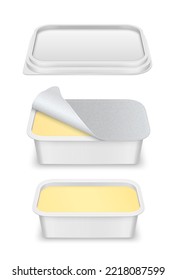 Vector white container with cap and silver foil for butter, margarine or cheese