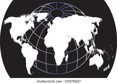 Vector of White Continental of World Map on Black Background.