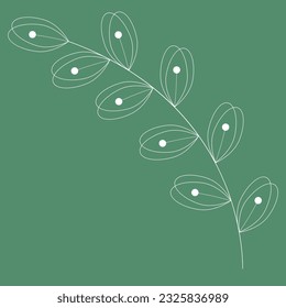 Vector white contour silhouette of a branch on a green background.