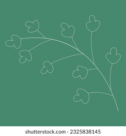 Silueta de contorno blanco vectorial de una rama sobre un fondo verde.
