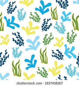Vector white coral seaweed seamless pattern background. Perfect for fabric, scrap booking, wallpaper project.