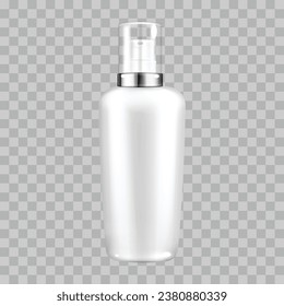 Vector white cosmetic fine mist spray bottle with clear transparent lid mockup