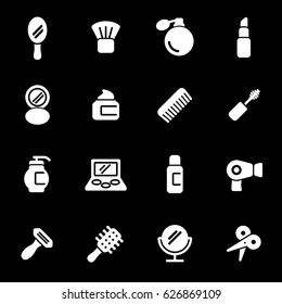 Vector white cosmetics icons set on black background