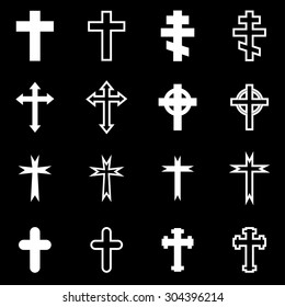 Vector white crosses icon set.