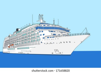 vector white cruise ship on a background of sea and sky