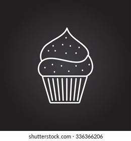 Vector white cupcake with cherry icon on dark background 