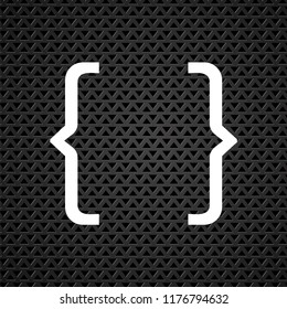 Vector White Curly Bracket Icon on Grey Perforated Background