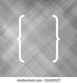 Vector White Curly Bracket Icon Isolated On Grey Background. Diagonal Decorative Square Pattern