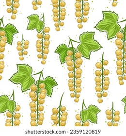 Vector White Currant Branches seamless pattern, repeat background with illustrations whitecurrants with green leaves for wrapping paper, collection of flat lay white currant branches for home interior