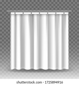 Vector weiße Vorhänge isoliert auf transparentem Hintergrund. Realistische Mockup-Vorhänge an Metallringen und Stäbchen
