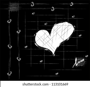 Vector white cut heart on the black background