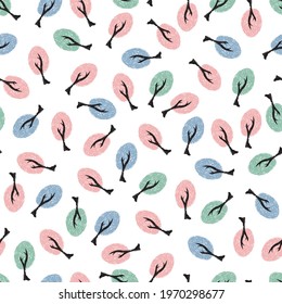 Vector white cute pastel trees pen sketch multidirection polka dot seamless pattern background. Suitable for textile, gift wrap and wallpaper.
