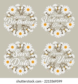 Vector white daisy flower greeting card and invitation template for birthday or valentine day and happy new year.