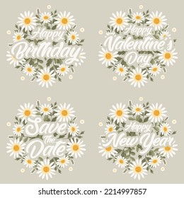 Vector white daisy flower greeting card and invitation template for birthday or valentine day and happy new year.