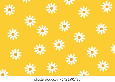  vector of white daisy flowers on yellow background 