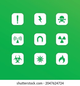 Vektorsymbol für weiße Gefahr auf grünem Hintergrund