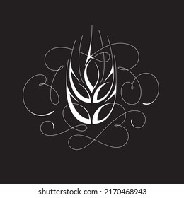 Vector white decorative wheat icon on black background