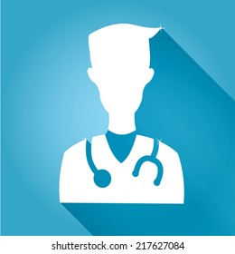 Vector: white Doctor icon with stethoscope on blue background,Health care,flat icons,Profile picture