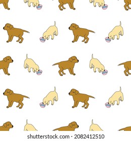 Vector white dog labrador puppies seamless background pattern