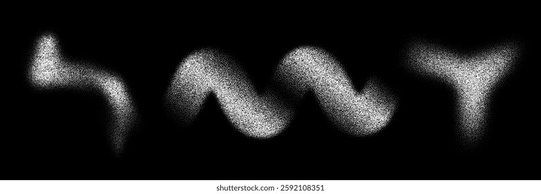 Vector white dot sand, grainy, chalk, diffuse, glitter texture brush set isolated on black background